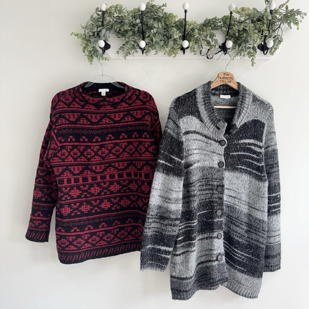 J. Jill Bundle Of 2 Striped Cardigan/mock Neck Sweaters Medium PB